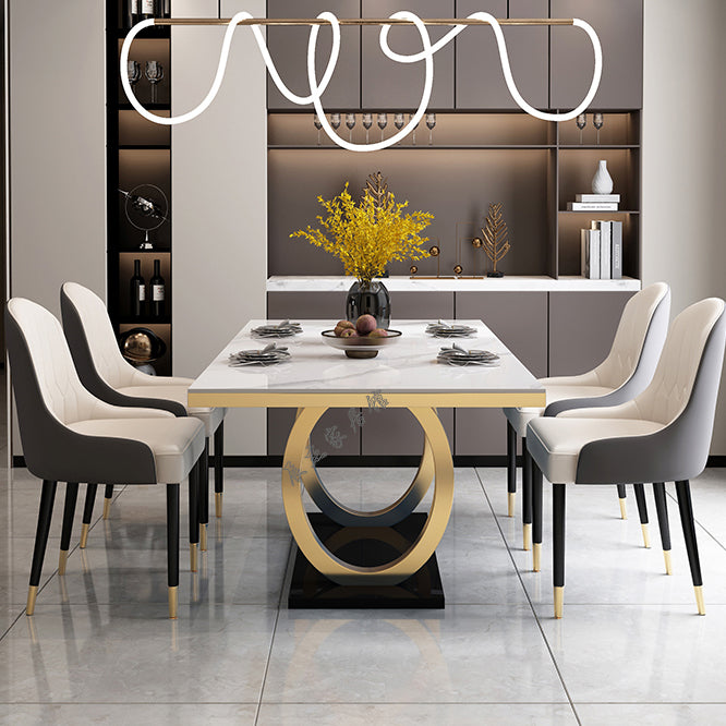 Traditional Luxury Rectangle Dining Table Stone Dinner Table with Trestle Base White 70.9"L x 35.4"W x 29.5"H Without Chairs Clearhalo ' dining_table' 'Dining Tables & Seating' 'Dining Tables' 'furn' 'furn_dining_table' 'Furniture' 'furniture_dining_table' 'Kitchen & Dining Furniture' 'kitchen&dining_furn' 'kitchen' 'kitchen_dining_table' 4523130