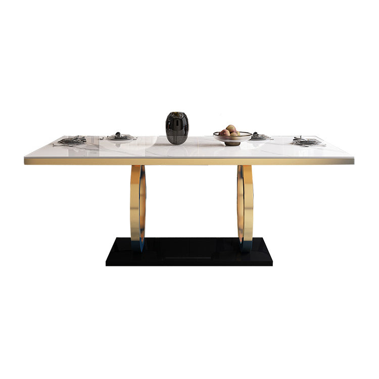 Traditional Luxury Rectangle Dining Table Stone Dinner Table with Trestle Base White 51.2"L x 31.5"W x 29.5"H Without Chairs Clearhalo ' dining_table' 'Dining Tables & Seating' 'Dining Tables' 'furn' 'furn_dining_table' 'Furniture' 'furniture_dining_table' 'Kitchen & Dining Furniture' 'kitchen&dining_furn' 'kitchen' 'kitchen_dining_table' 4523131