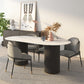 Sintered Stone Top Modern White Table for Restaurant Oval Table with Double Pedestal Base Black 55.1"L x 31.5"W x 29.5"H Without Chairs Clearhalo ' dining_table' 'Dining Tables & Seating' 'Dining Tables' 'furn' 'furn_dining_table' 'Furniture' 'furniture_dining_table' 'Kitchen & Dining Furniture' 'kitchen&dining_furn' 'kitchen' 'kitchen_dining_table' 4523140
