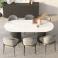 Sintered Stone Top Modern White Table for Restaurant Oval Table with Double Pedestal Base Black 63"L x 31.5"W x 29.5"H Without Chairs Clearhalo ' dining_table' 'Dining Tables & Seating' 'Dining Tables' 'furn' 'furn_dining_table' 'Furniture' 'furniture_dining_table' 'Kitchen & Dining Furniture' 'kitchen&dining_furn' 'kitchen' 'kitchen_dining_table' 4523143