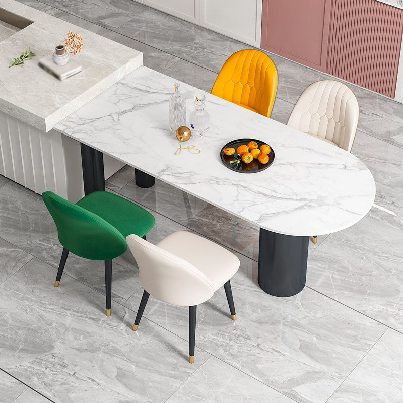 Sintered Stone White Tone Dining Table Simplicity 3 Legs Table for Dining Room Light Gray 55.1"L x 31.5"W x 29.5"H Without Chairs Clearhalo ' dining_table' 'Dining Tables & Seating' 'Dining Tables' 'furn' 'furn_dining_table' 'Furniture' 'furniture_dining_table' 'Kitchen & Dining Furniture' 'kitchen&dining_furn' 'kitchen' 'kitchen_dining_table' 4523170