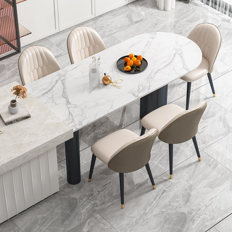 Sintered Stone White Tone Dining Table Simplicity 3 Legs Table for Dining Room Light Gray 63"L x 31.5"W x 29.5"H Without Chairs Clearhalo ' dining_table' 'Dining Tables & Seating' 'Dining Tables' 'furn' 'furn_dining_table' 'Furniture' 'furniture_dining_table' 'Kitchen & Dining Furniture' 'kitchen&dining_furn' 'kitchen' 'kitchen_dining_table' 4523171