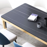 Traditional Luxury Dining Table Rectangle Sintered Stone 4 Legs Table with Gold Frame Clearhalo ' dining_table' 'Dining Tables & Seating' 'Dining Tables' 'furn' 'furn_dining_table' 'Furniture' 'furniture_dining_table' 'Kitchen & Dining Furniture' 'kitchen&dining_furn' 'kitchen' 'kitchen_dining_table' 4523191