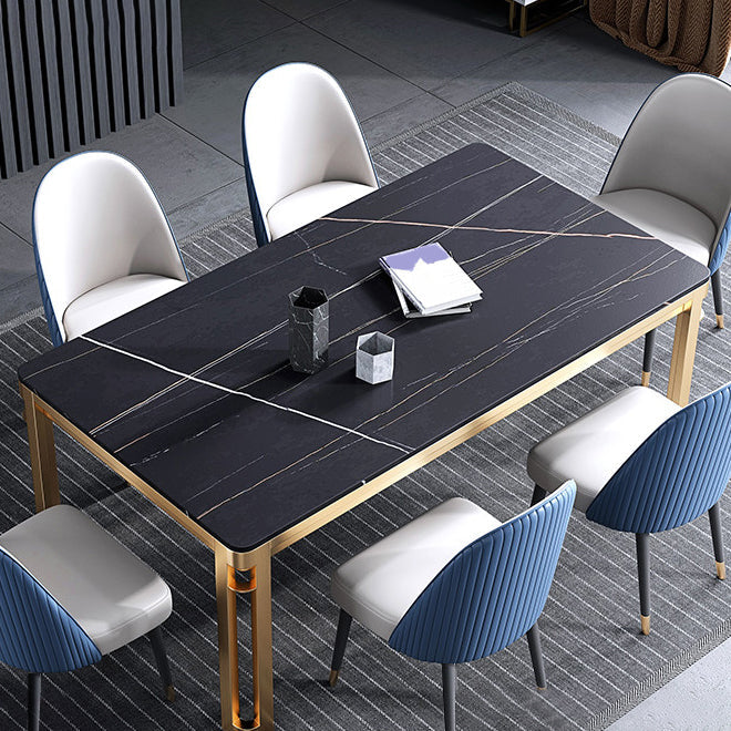 Traditional Luxury Dining Table Rectangle Sintered Stone 4 Legs Table with Gold Frame Clearhalo ' dining_table' 'Dining Tables & Seating' 'Dining Tables' 'furn' 'furn_dining_table' 'Furniture' 'furniture_dining_table' 'Kitchen & Dining Furniture' 'kitchen&dining_furn' 'kitchen' 'kitchen_dining_table' 4523197