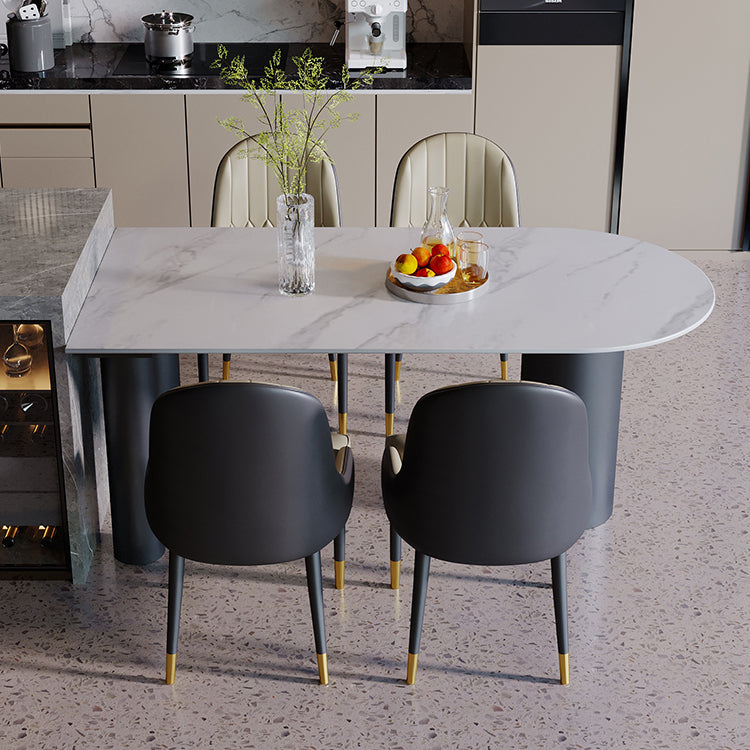 Modern Style Dining Table Sintered Stone Dining Table with Black Frame for Kitchen White 47.2"L x 23.6"W x 29.5"H Without Chairs Clearhalo ' dining_table' 'Dining Tables & Seating' 'Dining Tables' 'furn' 'furn_dining_table' 'Furniture' 'furniture_dining_table' 'Kitchen & Dining Furniture' 'kitchen&dining_furn' 'kitchen' 'kitchen_dining_table' 4523203