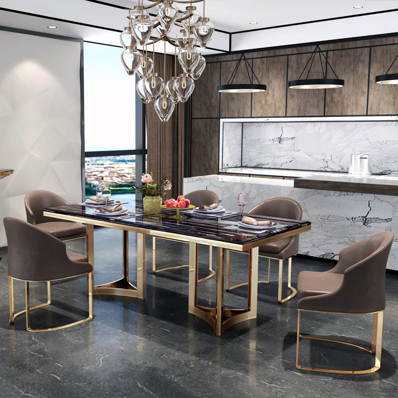 Traditional Luxury Dining Table Rectangle Double Pedestal Table with Gold Frame Black Without Chairs Clearhalo ' dining_table' 'Dining Tables & Seating' 'Dining Tables' 'furn' 'furn_dining_table' 'Furniture' 'furniture_dining_table' 'Kitchen & Dining Furniture' 'kitchen&dining_furn' 'kitchen' 'kitchen_dining_table' 4523240