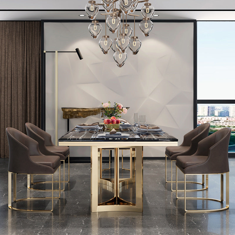 Traditional Luxury Dining Table Rectangle Double Pedestal Table with Gold Frame Black 55.1"L x 27.6"W x 29.5"H Without Chairs Clearhalo ' dining_table' 'Dining Tables & Seating' 'Dining Tables' 'furn' 'furn_dining_table' 'Furniture' 'furniture_dining_table' 'Kitchen & Dining Furniture' 'kitchen&dining_furn' 'kitchen' 'kitchen_dining_table' 4523241
