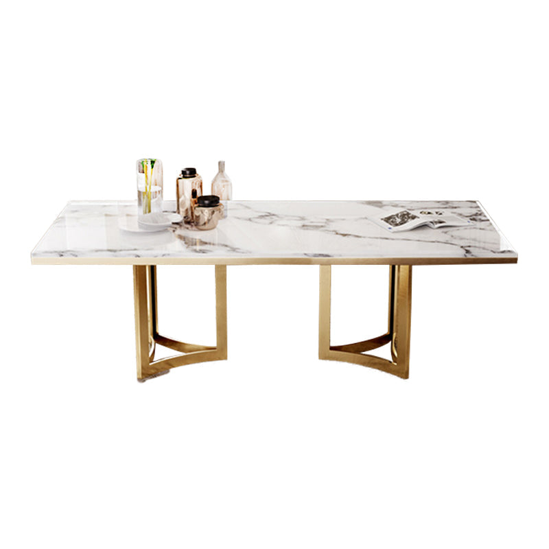 Traditional Luxury Dining Table Rectangle Double Pedestal Table with Gold Frame White Without Chairs Clearhalo ' dining_table' 'Dining Tables & Seating' 'Dining Tables' 'furn' 'furn_dining_table' 'Furniture' 'furniture_dining_table' 'Kitchen & Dining Furniture' 'kitchen&dining_furn' 'kitchen' 'kitchen_dining_table' 4523242