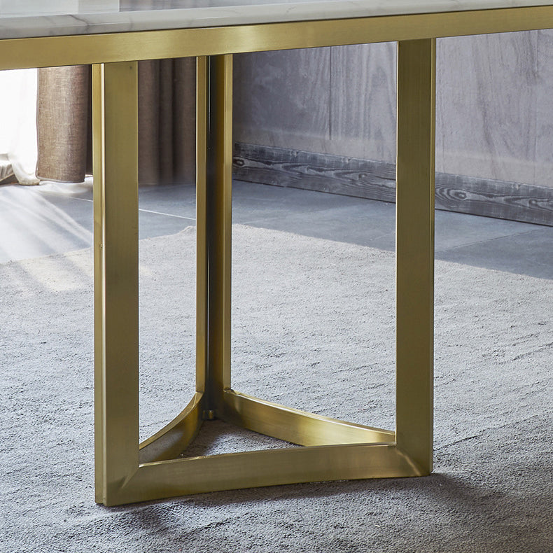 Traditional Luxury Dining Table Rectangle Double Pedestal Table with Gold Frame Clearhalo ' dining_table' 'Dining Tables & Seating' 'Dining Tables' 'furn' 'furn_dining_table' 'Furniture' 'furniture_dining_table' 'Kitchen & Dining Furniture' 'kitchen&dining_furn' 'kitchen' 'kitchen_dining_table' 4523245