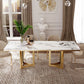 Traditional Luxury Dining Table Rectangle Double Pedestal Table with Gold Frame Clearhalo ' dining_table' 'Dining Tables & Seating' 'Dining Tables' 'furn' 'furn_dining_table' 'Furniture' 'furniture_dining_table' 'Kitchen & Dining Furniture' 'kitchen&dining_furn' 'kitchen' 'kitchen_dining_table' 4523247