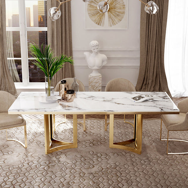 Traditional Luxury Dining Table Rectangle Double Pedestal Table with Gold Frame Clearhalo ' dining_table' 'Dining Tables & Seating' 'Dining Tables' 'furn' 'furn_dining_table' 'Furniture' 'furniture_dining_table' 'Kitchen & Dining Furniture' 'kitchen&dining_furn' 'kitchen' 'kitchen_dining_table' 4523247