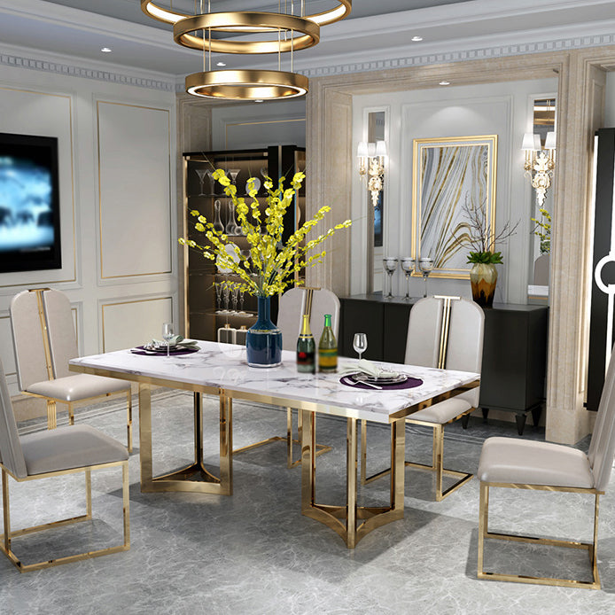 Traditional Luxury Dining Table Rectangle Double Pedestal Table with Gold Frame Clearhalo ' dining_table' 'Dining Tables & Seating' 'Dining Tables' 'furn' 'furn_dining_table' 'Furniture' 'furniture_dining_table' 'Kitchen & Dining Furniture' 'kitchen&dining_furn' 'kitchen' 'kitchen_dining_table' 4523248