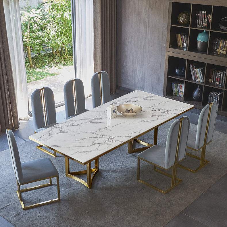Traditional Luxury Dining Table Rectangle Double Pedestal Table with Gold Frame Clearhalo ' dining_table' 'Dining Tables & Seating' 'Dining Tables' 'furn' 'furn_dining_table' 'Furniture' 'furniture_dining_table' 'Kitchen & Dining Furniture' 'kitchen&dining_furn' 'kitchen' 'kitchen_dining_table' 4523250