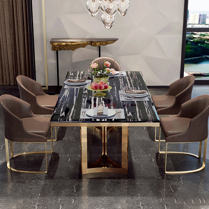 Traditional Luxury Dining Table Rectangle Double Pedestal Table with Gold Frame Clearhalo ' dining_table' 'Dining Tables & Seating' 'Dining Tables' 'furn' 'furn_dining_table' 'Furniture' 'furniture_dining_table' 'Kitchen & Dining Furniture' 'kitchen&dining_furn' 'kitchen' 'kitchen_dining_table' 4523251