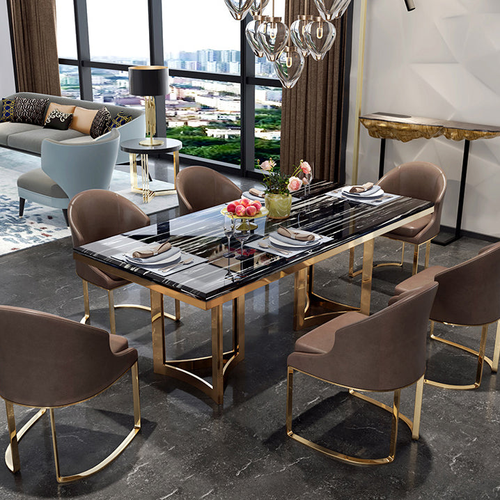 Traditional Luxury Dining Table Rectangle Double Pedestal Table with Gold Frame Clearhalo ' dining_table' 'Dining Tables & Seating' 'Dining Tables' 'furn' 'furn_dining_table' 'Furniture' 'furniture_dining_table' 'Kitchen & Dining Furniture' 'kitchen&dining_furn' 'kitchen' 'kitchen_dining_table' 4523252