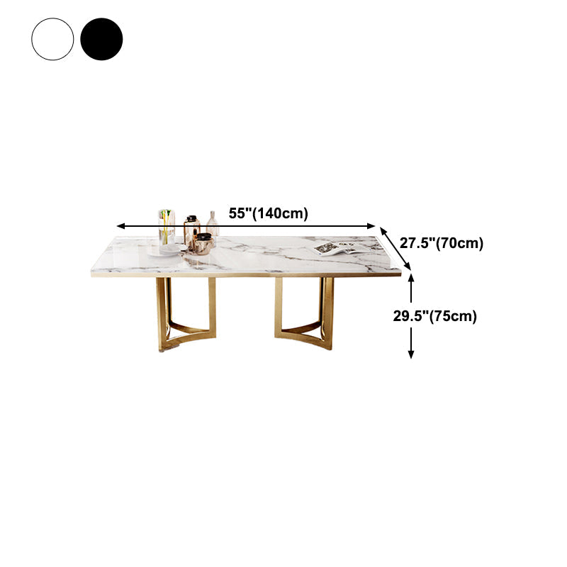 Traditional Luxury Dining Table Rectangle Double Pedestal Table with Gold Frame Clearhalo ' dining_table' 'Dining Tables & Seating' 'Dining Tables' 'furn' 'furn_dining_table' 'Furniture' 'furniture_dining_table' 'Kitchen & Dining Furniture' 'kitchen&dining_furn' 'kitchen' 'kitchen_dining_table' 4523254