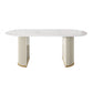 Oval Double Pedestal Luxury Dining Table Sintered Stone White Fixed Table for Restaurant White 78.7"L x 31.5"W x 29.5"H Without Chairs Clearhalo ' dining_table' 'Dining Tables & Seating' 'Dining Tables' 'furn' 'furn_dining_table' 'Furniture' 'furniture_dining_table' 'Kitchen & Dining Furniture' 'kitchen&dining_furn' 'kitchen' 'kitchen_dining_table' 4523277