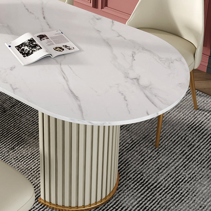 Oval Double Pedestal Luxury Dining Table Sintered Stone White Fixed Table for Restaurant Clearhalo ' dining_table' 'Dining Tables & Seating' 'Dining Tables' 'furn' 'furn_dining_table' 'Furniture' 'furniture_dining_table' 'Kitchen & Dining Furniture' 'kitchen&dining_furn' 'kitchen' 'kitchen_dining_table' 4523282