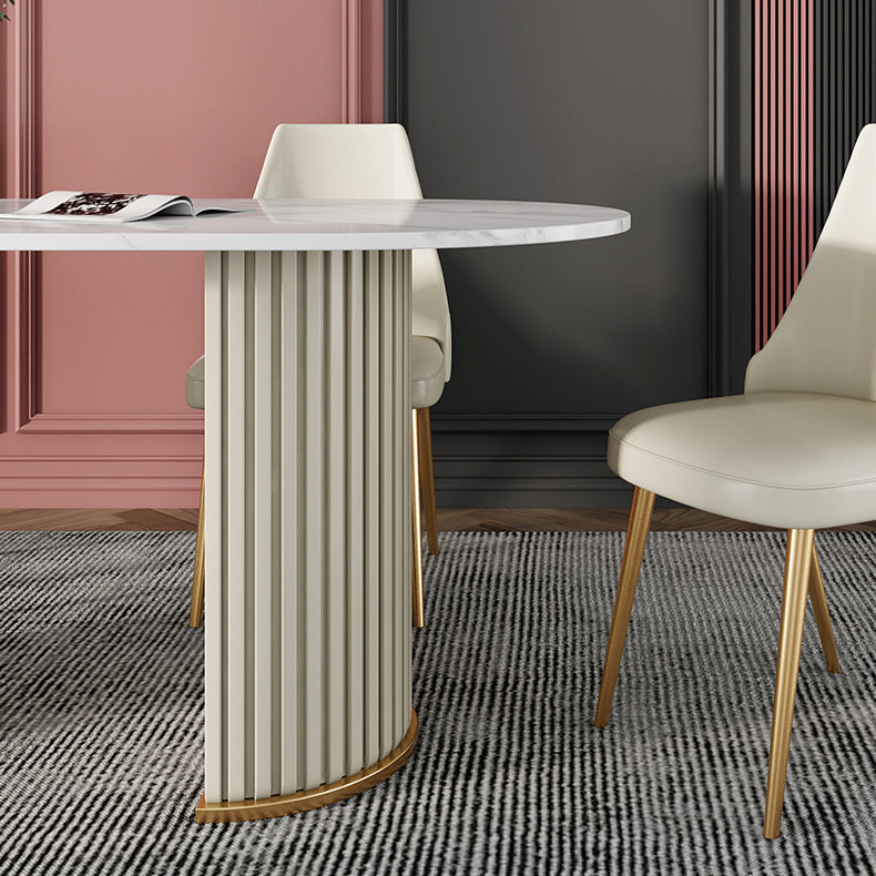 Oval Double Pedestal Luxury Dining Table Sintered Stone White Fixed Table for Restaurant Clearhalo ' dining_table' 'Dining Tables & Seating' 'Dining Tables' 'furn' 'furn_dining_table' 'Furniture' 'furniture_dining_table' 'Kitchen & Dining Furniture' 'kitchen&dining_furn' 'kitchen' 'kitchen_dining_table' 4523283