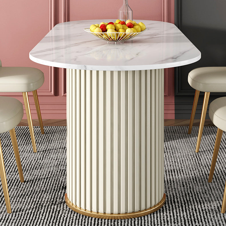 Oval Double Pedestal Luxury Dining Table Sintered Stone White Fixed Table for Restaurant Clearhalo ' dining_table' 'Dining Tables & Seating' 'Dining Tables' 'furn' 'furn_dining_table' 'Furniture' 'furniture_dining_table' 'Kitchen & Dining Furniture' 'kitchen&dining_furn' 'kitchen' 'kitchen_dining_table' 4523285