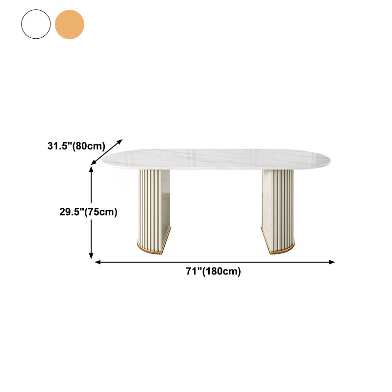 Oval Double Pedestal Luxury Dining Table Sintered Stone White Fixed Table for Restaurant Clearhalo ' dining_table' 'Dining Tables & Seating' 'Dining Tables' 'furn' 'furn_dining_table' 'Furniture' 'furniture_dining_table' 'Kitchen & Dining Furniture' 'kitchen&dining_furn' 'kitchen' 'kitchen_dining_table' 4523294