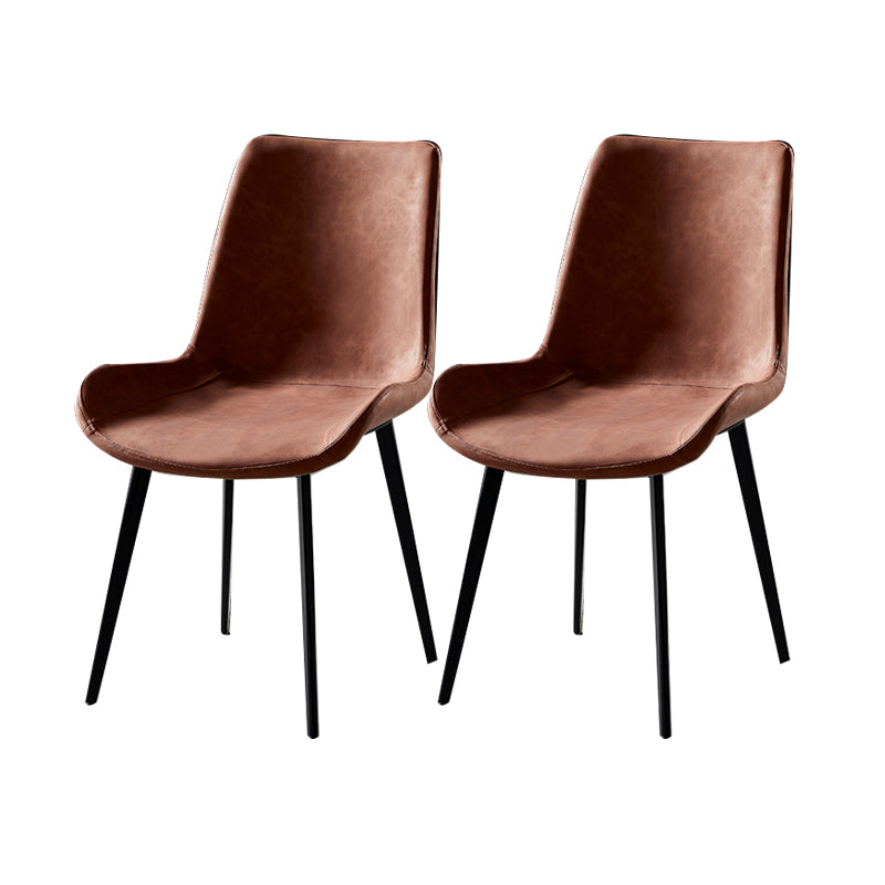 Industrial Design Solid Back Dining Side Chair Leather Arm Dining Side Chair Brown 2 Piece Set Clearhalo ' kitchen&dining_furn' 'Dining Chairs' 'Dining Tables & Seating' 'dining_chair' 'furn' 'furn_dining_chair' 'Furniture' 'furniture_dining_chair' 'Kitchen & Dining Furniture' 'kitchen' 4523378