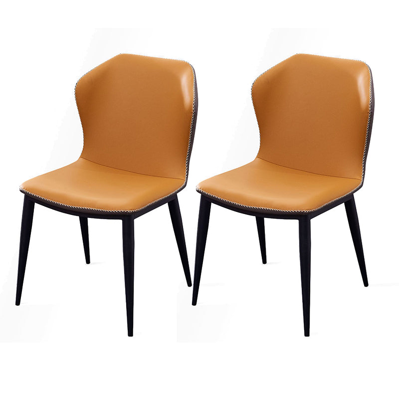 Modern Dining Room Side Chairs Matte Finish Leather Curved Parsons Armless Chair Orange 2 Piece Set Clearhalo ' kitchen&dining_furn' 'Dining Chairs' 'Dining Tables & Seating' 'dining_chair' 'furn' 'furn_dining_chair' 'Furniture' 'furniture_dining_chair' 'Kitchen & Dining Furniture' 'kitchen' 4523391