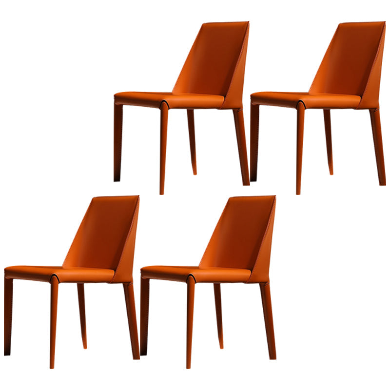 Modern Leather Dining Room Chair Armless Metal Side Chair for Home Use Orange 4 Piece Set Clearhalo ' kitchen&dining_furn' 'Dining Chairs' 'Dining Tables & Seating' 'dining_chair' 'furn' 'furn_dining_chair' 'Furniture' 'furniture_dining_chair' 'Kitchen & Dining Furniture' 'kitchen' 4523431