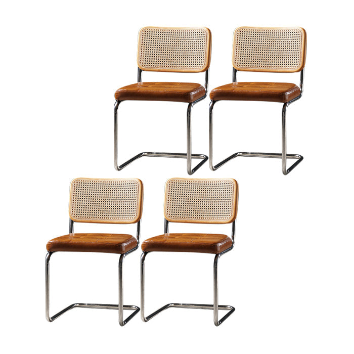 Contemporary Metal Dining Chairs Dining Open Back Armless Side Chairs for Kitchen Brown 4 Piece Set Clearhalo ' kitchen&dining_furn' 'Dining Chairs' 'Dining Tables & Seating' 'dining_chair' 'furn' 'furn_dining_chair' 'Furniture' 'furniture_dining_chair' 'Kitchen & Dining Furniture' 'kitchen' 4523454