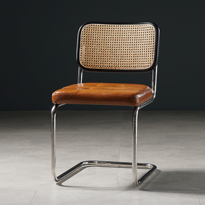 Contemporary Metal Dining Chairs Dining Open Back Armless Side Chairs for Kitchen Black-Brown 1 Piece Clearhalo ' kitchen&dining_furn' 'Dining Chairs' 'Dining Tables & Seating' 'dining_chair' 'furn' 'furn_dining_chair' 'Furniture' 'furniture_dining_chair' 'Kitchen & Dining Furniture' 'kitchen' 4523473