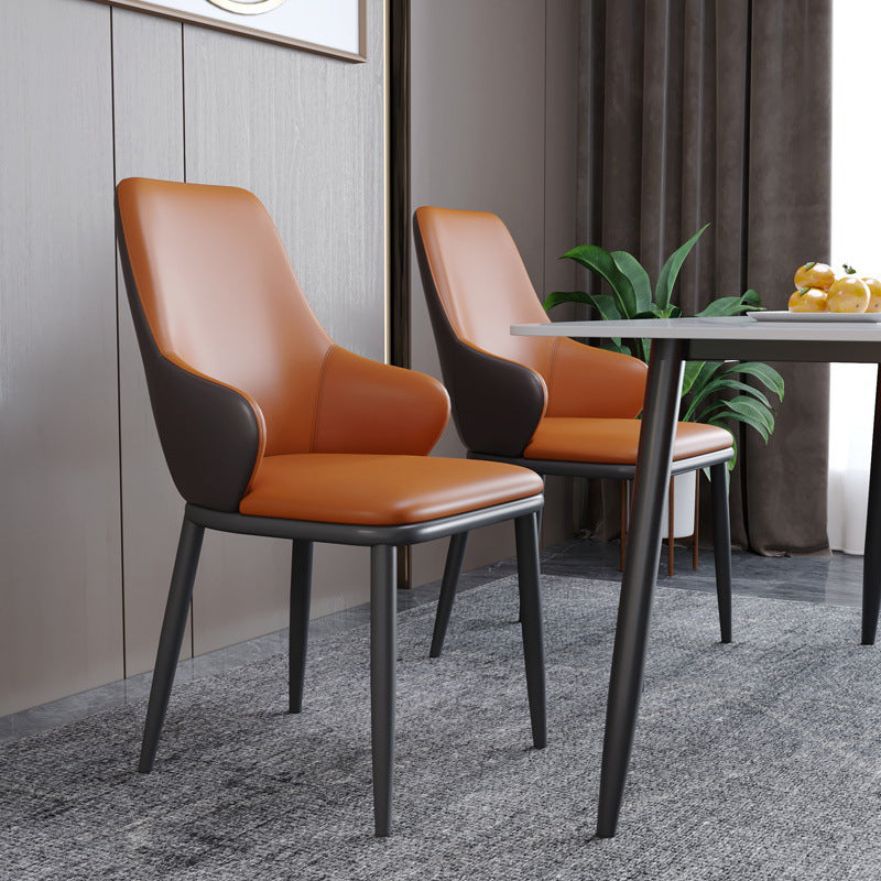 Modern Dining Room Chairs Matte Finish Leather Curved Parsons Arm Chair Clearhalo ' kitchen&dining_furn' 'Dining Chairs' 'Dining Tables & Seating' 'dining_chair' 'furn' 'furn_dining_chair' 'Furniture' 'furniture_dining_chair' 'Kitchen & Dining Furniture' 'kitchen' 4523515