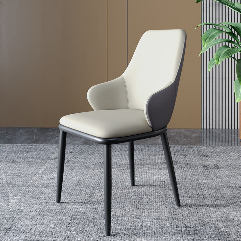 Modern Dining Room Chairs Matte Finish Leather Curved Parsons Arm Chair Light Gray 1 Piece Clearhalo ' kitchen&dining_furn' 'Dining Chairs' 'Dining Tables & Seating' 'dining_chair' 'furn' 'furn_dining_chair' 'Furniture' 'furniture_dining_chair' 'Kitchen & Dining Furniture' 'kitchen' 4523522