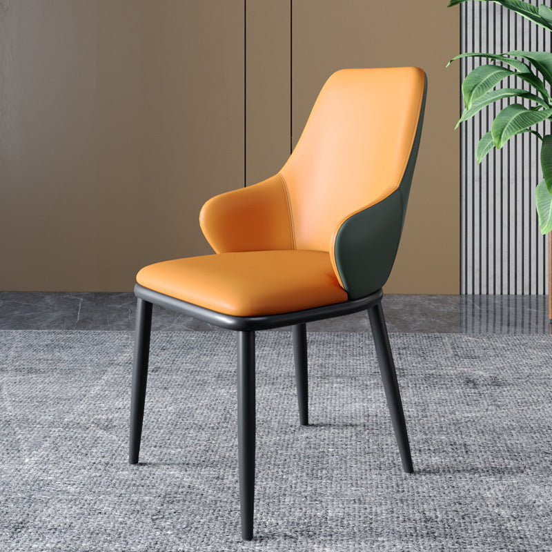 Modern Dining Room Chairs Matte Finish Leather Curved Parsons Arm Chair Orange 1 Piece Clearhalo ' kitchen&dining_furn' 'Dining Chairs' 'Dining Tables & Seating' 'dining_chair' 'furn' 'furn_dining_chair' 'Furniture' 'furniture_dining_chair' 'Kitchen & Dining Furniture' 'kitchen' 4523527