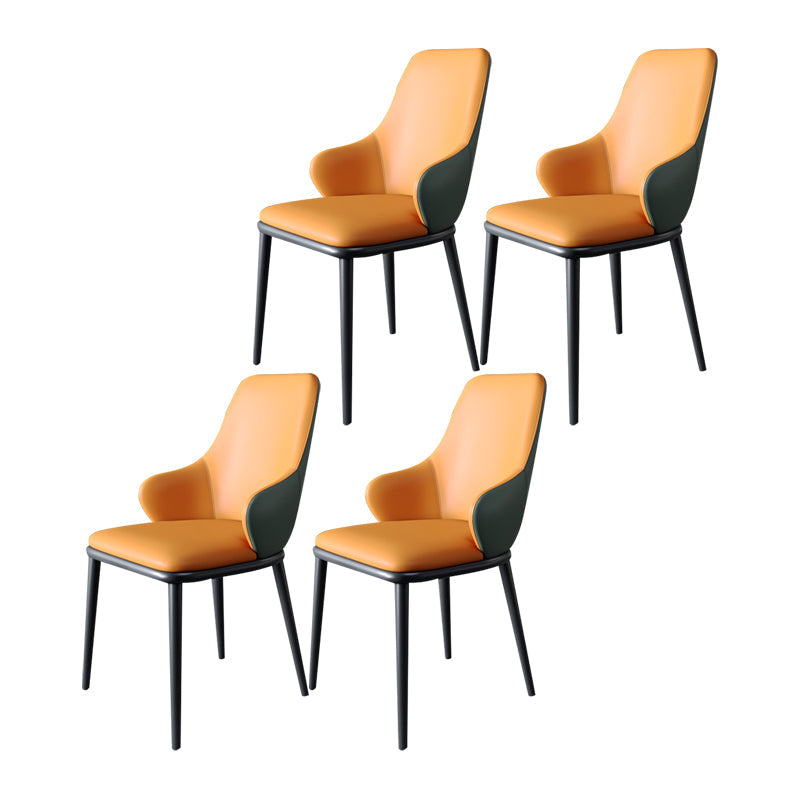 Modern Dining Room Chairs Matte Finish Leather Curved Parsons Arm Chair Orange 4 Piece Set Clearhalo ' kitchen&dining_furn' 'Dining Chairs' 'Dining Tables & Seating' 'dining_chair' 'furn' 'furn_dining_chair' 'Furniture' 'furniture_dining_chair' 'Kitchen & Dining Furniture' 'kitchen' 4523531