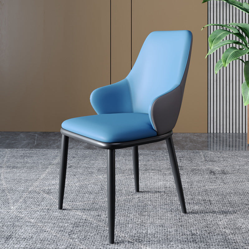Modern Dining Room Chairs Matte Finish Leather Curved Parsons Arm Chair Blue 1 Piece Clearhalo ' kitchen&dining_furn' 'Dining Chairs' 'Dining Tables & Seating' 'dining_chair' 'furn' 'furn_dining_chair' 'Furniture' 'furniture_dining_chair' 'Kitchen & Dining Furniture' 'kitchen' 4523534