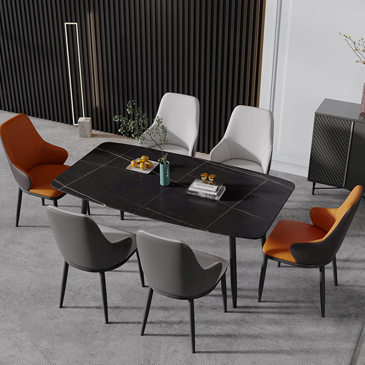 Modern Dining Room Chairs Matte Finish Leather Curved Parsons Arm Chair Clearhalo ' kitchen&dining_furn' 'Dining Chairs' 'Dining Tables & Seating' 'dining_chair' 'furn' 'furn_dining_chair' 'Furniture' 'furniture_dining_chair' 'Kitchen & Dining Furniture' 'kitchen' 4523535