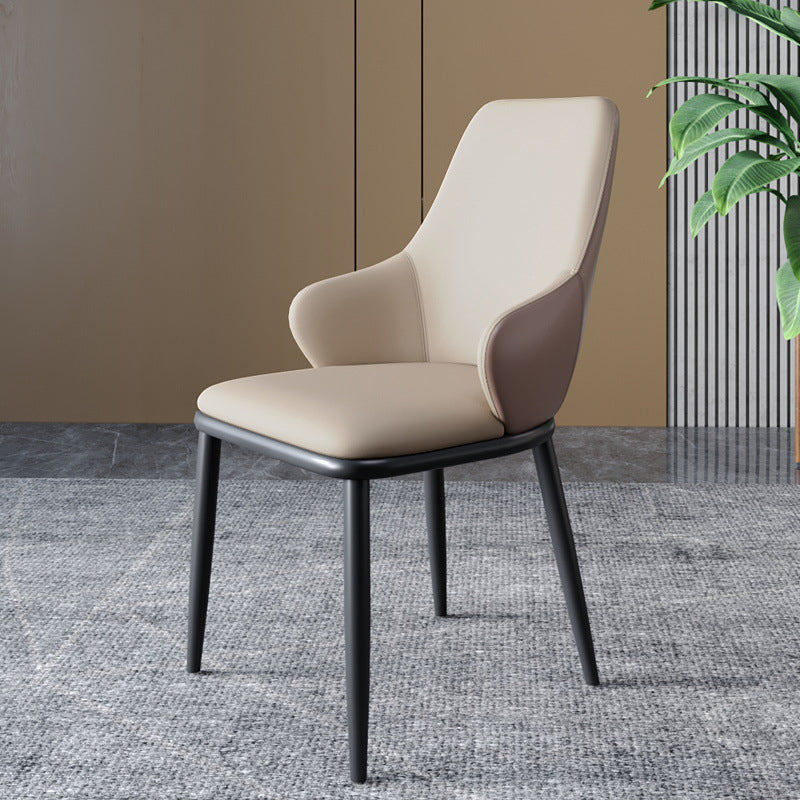 Modern Dining Room Chairs Matte Finish Leather Curved Parsons Arm Chair Off-White 1 Piece Clearhalo ' kitchen&dining_furn' 'Dining Chairs' 'Dining Tables & Seating' 'dining_chair' 'furn' 'furn_dining_chair' 'Furniture' 'furniture_dining_chair' 'Kitchen & Dining Furniture' 'kitchen' 4523541