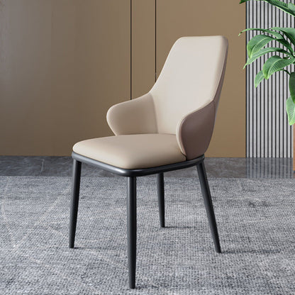 Modern Dining Room Chairs Matte Finish Leather Curved Parsons Arm Chair Off-White 1 Piece Clearhalo ' kitchen&dining_furn' 'Dining Chairs' 'Dining Tables & Seating' 'dining_chair' 'furn' 'furn_dining_chair' 'Furniture' 'furniture_dining_chair' 'Kitchen & Dining Furniture' 'kitchen' 4523541