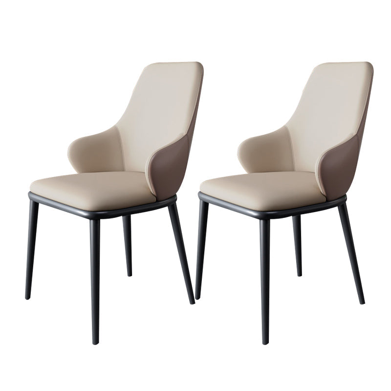 Modern Dining Room Chairs Matte Finish Leather Curved Parsons Arm Chair Off-White 2 Piece Set Clearhalo ' kitchen&dining_furn' 'Dining Chairs' 'Dining Tables & Seating' 'dining_chair' 'furn' 'furn_dining_chair' 'Furniture' 'furniture_dining_chair' 'Kitchen & Dining Furniture' 'kitchen' 4523542