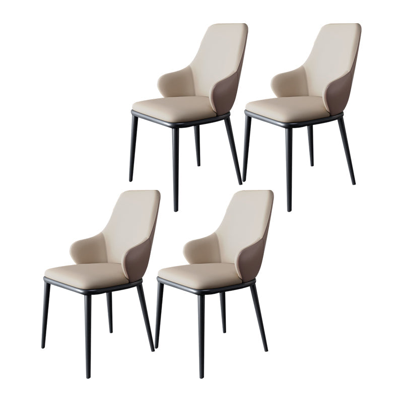 Modern Dining Room Chairs Matte Finish Leather Curved Parsons Arm Chair Off-White 4 Piece Set Clearhalo ' kitchen&dining_furn' 'Dining Chairs' 'Dining Tables & Seating' 'dining_chair' 'furn' 'furn_dining_chair' 'Furniture' 'furniture_dining_chair' 'Kitchen & Dining Furniture' 'kitchen' 4523543