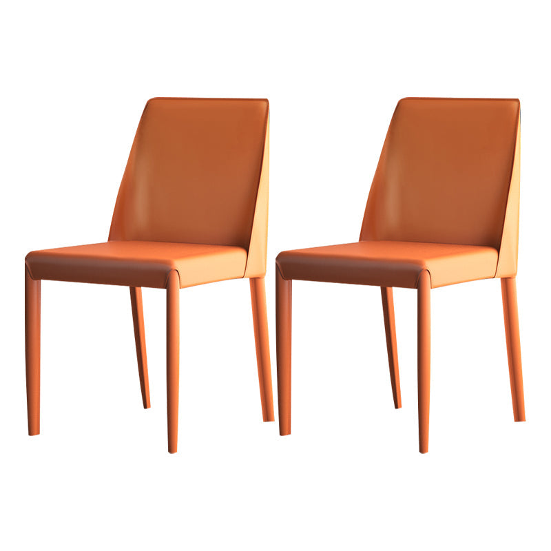 Designer Style Home Solid Back Side Chair Leather Matte Finish Dining Chair Orange 2 Piece Set Clearhalo ' kitchen&dining_furn' 'Dining Chairs' 'Dining Tables & Seating' 'dining_chair' 'furn' 'furn_dining_chair' 'Furniture' 'furniture_dining_chair' 'Kitchen & Dining Furniture' 'kitchen' 4523605