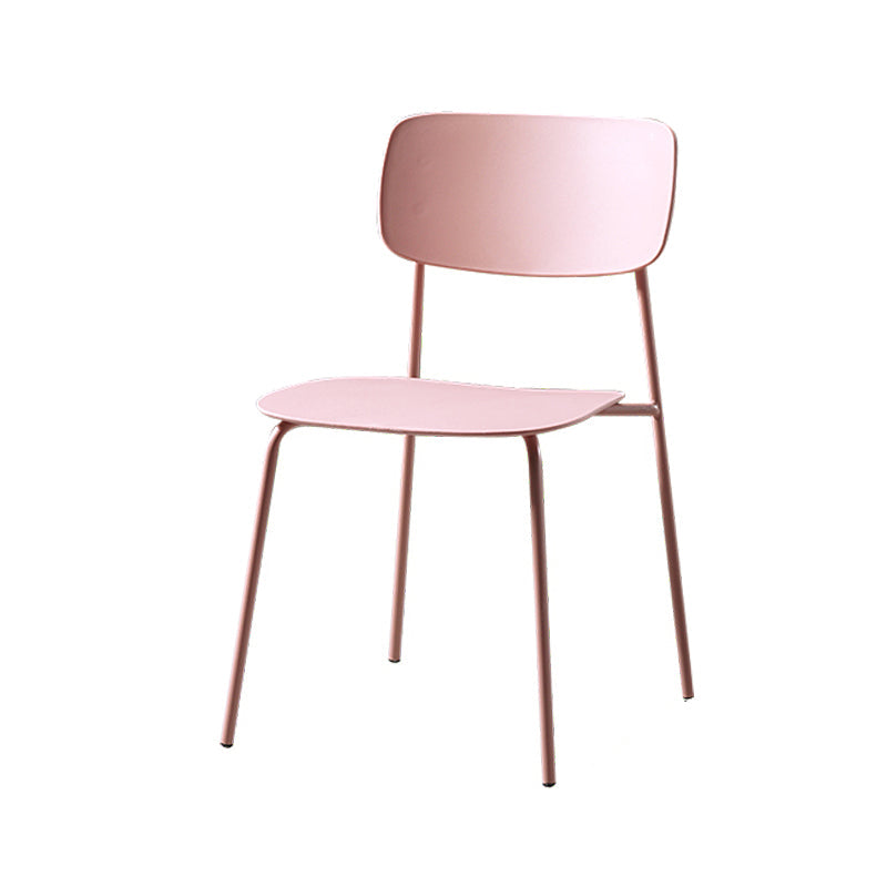 Contemporary Style Dining Chair Dining Armless Stackable Side Chair with Metal Legs Pink 1 Piece Clearhalo ' kitchen&dining_furn' 'Dining Chairs' 'Dining Tables & Seating' 'dining_chair' 'furn' 'furn_dining_chair' 'Furniture' 'furniture_dining_chair' 'Kitchen & Dining Furniture' 'kitchen' 4523634