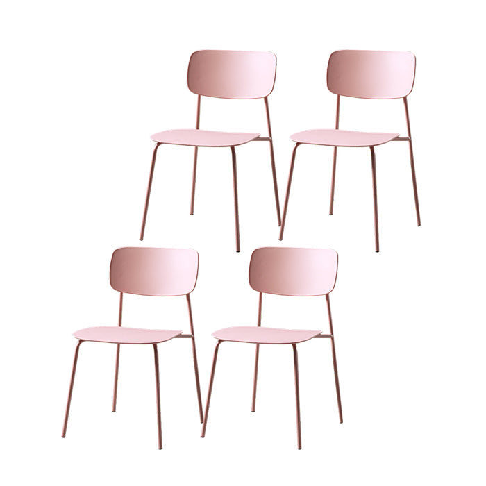 Contemporary Style Dining Chair Dining Armless Stackable Side Chair with Metal Legs Pink 4 Piece Set Clearhalo ' kitchen&dining_furn' 'Dining Chairs' 'Dining Tables & Seating' 'dining_chair' 'furn' 'furn_dining_chair' 'Furniture' 'furniture_dining_chair' 'Kitchen & Dining Furniture' 'kitchen' 4523638