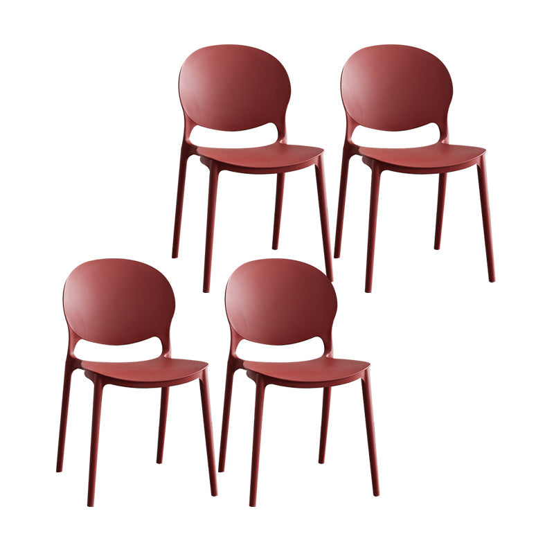 Plastic Scandinavian Indoor-Outdoor Chair Open Back Side Chair Red 4 Piece Set Clearhalo ' kitchen&dining_furn' 'Dining Chairs' 'Dining Tables & Seating' 'dining_chair' 'furn' 'furn_dining_chair' 'Furniture' 'furniture_dining_chair' 'Kitchen & Dining Furniture' 'kitchen' 4523841