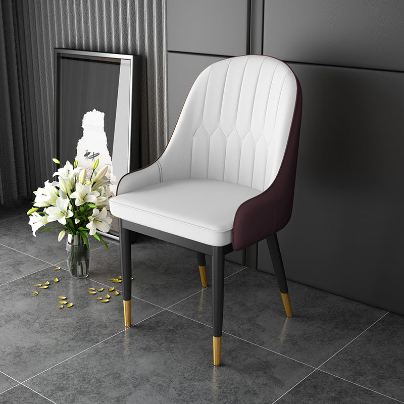 Scandinavian Design Solid Back Dining Side Chairs Leather Dining Side Chair White-Brown 1 Piece Clearhalo ' kitchen&dining_furn' 'Dining Chairs' 'Dining Tables & Seating' 'dining_chair' 'furn' 'furn_dining_chair' 'Furniture' 'furniture_dining_chair' 'Kitchen & Dining Furniture' 'kitchen' 4523873