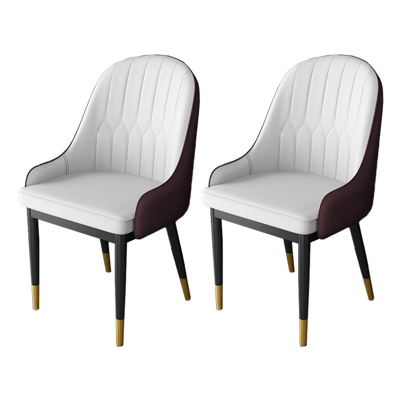 Scandinavian Design Solid Back Dining Side Chairs Leather Dining Side Chair White-Brown 2 Piece Set Clearhalo ' kitchen&dining_furn' 'Dining Chairs' 'Dining Tables & Seating' 'dining_chair' 'furn' 'furn_dining_chair' 'Furniture' 'furniture_dining_chair' 'Kitchen & Dining Furniture' 'kitchen' 4523875