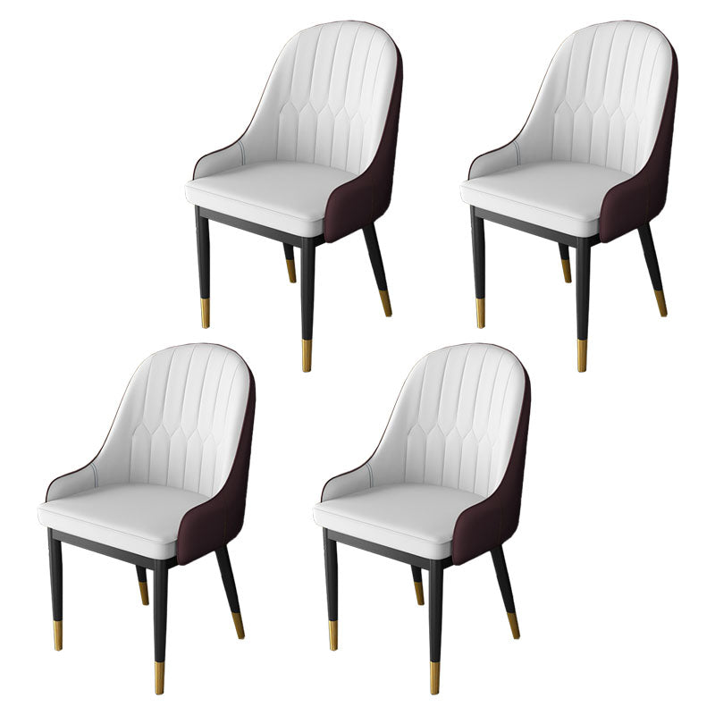 Scandinavian Design Solid Back Dining Side Chairs Leather Dining Side Chair White-Brown 4 Piece Set Clearhalo ' kitchen&dining_furn' 'Dining Chairs' 'Dining Tables & Seating' 'dining_chair' 'furn' 'furn_dining_chair' 'Furniture' 'furniture_dining_chair' 'Kitchen & Dining Furniture' 'kitchen' 4523878