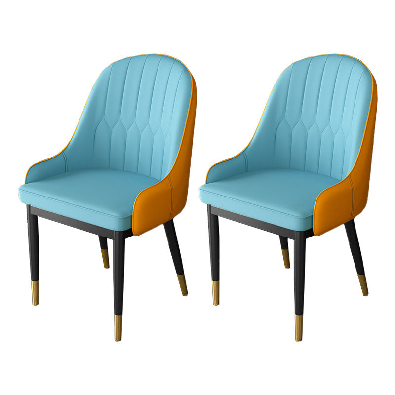 Scandinavian Design Solid Back Dining Side Chairs Leather Dining Side Chair Blue-Orange 2 Piece Set Clearhalo ' kitchen&dining_furn' 'Dining Chairs' 'Dining Tables & Seating' 'dining_chair' 'furn' 'furn_dining_chair' 'Furniture' 'furniture_dining_chair' 'Kitchen & Dining Furniture' 'kitchen' 4523881