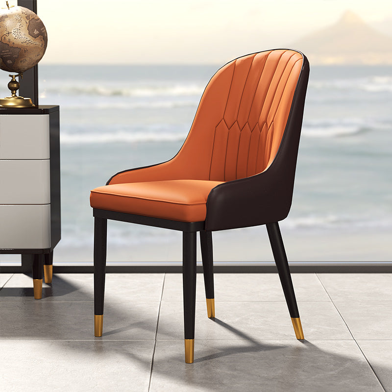 Scandinavian Design Solid Back Dining Side Chairs Leather Dining Side Chair Khaki-Orange 1 Piece Clearhalo ' kitchen&dining_furn' 'Dining Chairs' 'Dining Tables & Seating' 'dining_chair' 'furn' 'furn_dining_chair' 'Furniture' 'furniture_dining_chair' 'Kitchen & Dining Furniture' 'kitchen' 4523894
