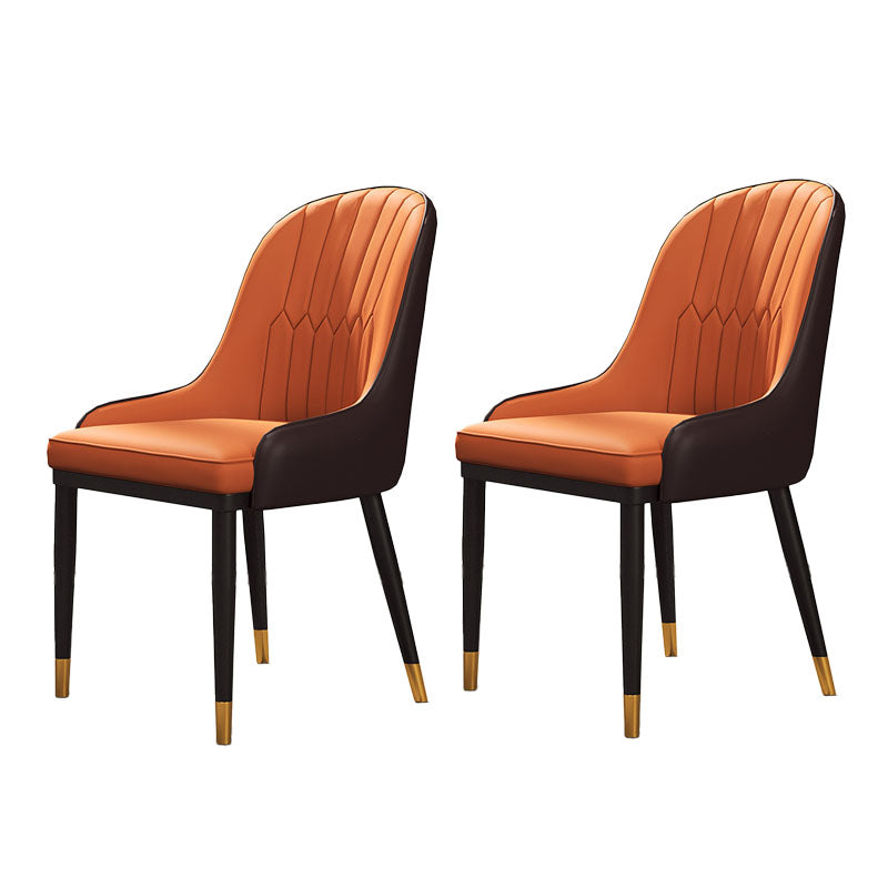 Scandinavian Design Solid Back Dining Side Chairs Leather Dining Side Chair Khaki-Orange 2 Piece Set Clearhalo ' kitchen&dining_furn' 'Dining Chairs' 'Dining Tables & Seating' 'dining_chair' 'furn' 'furn_dining_chair' 'Furniture' 'furniture_dining_chair' 'Kitchen & Dining Furniture' 'kitchen' 4523895